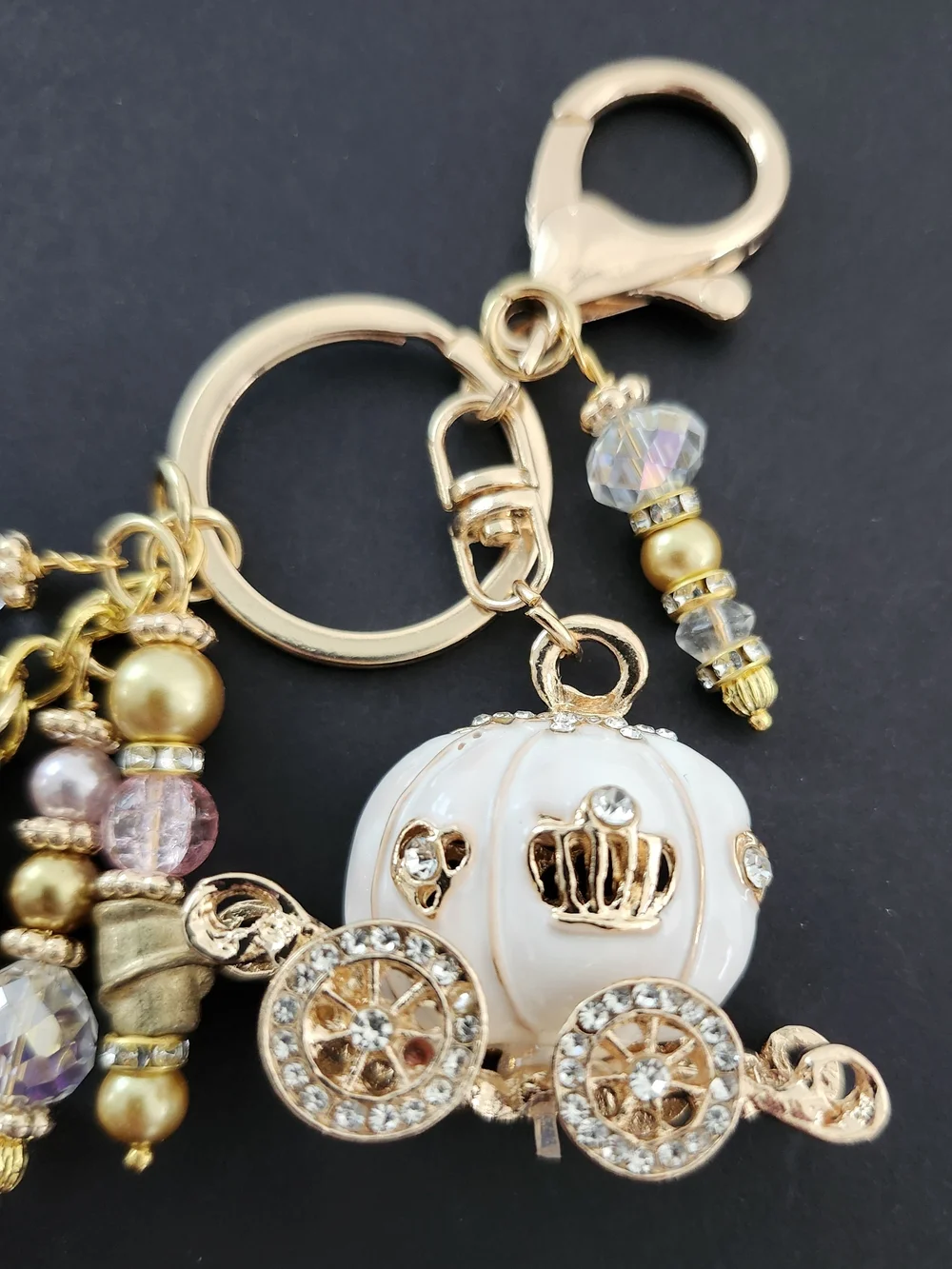 Wedding Princess Carriage Purse Charm or Keychain Rose Quartz Handcrafted